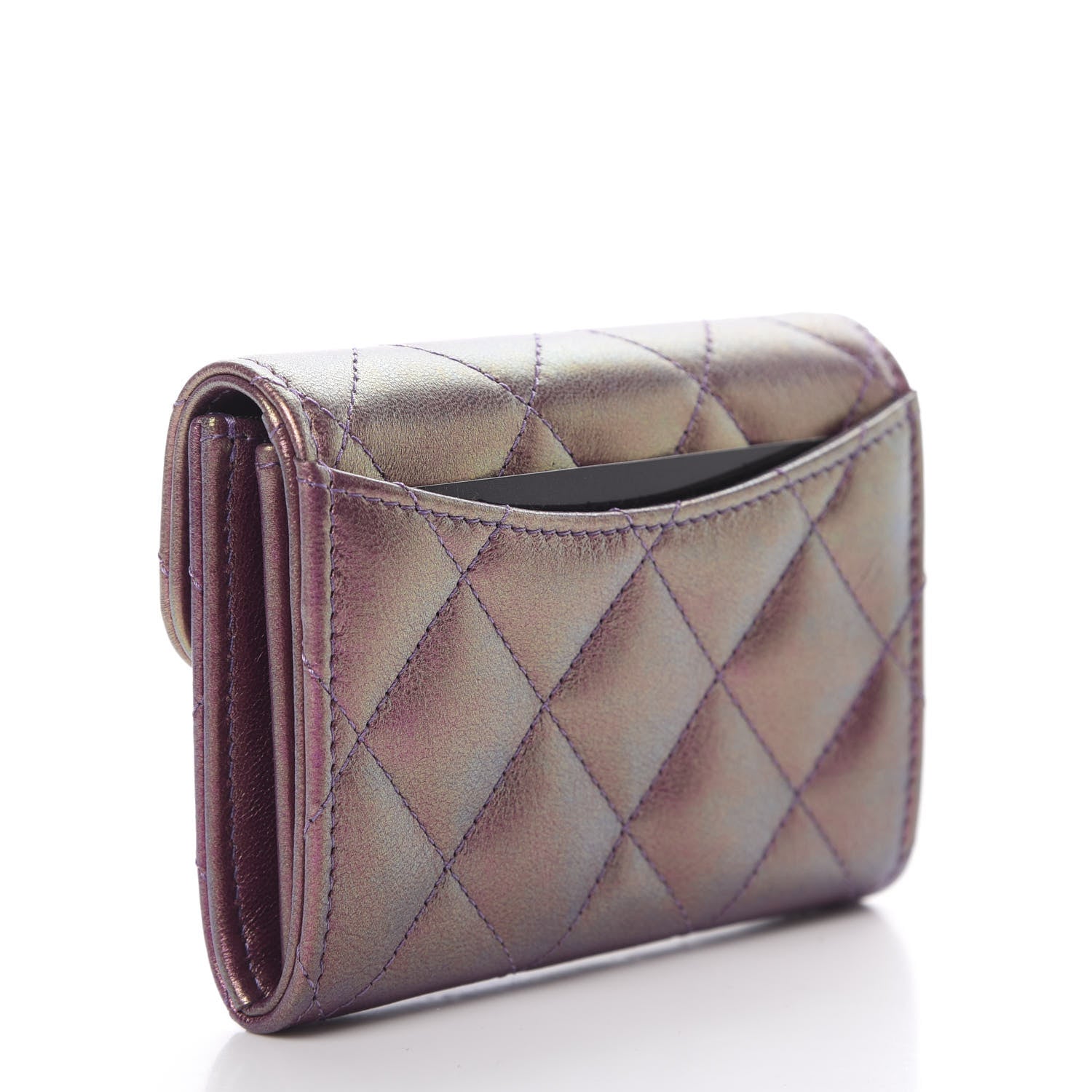 Chanel Iridescent Lambskin Quilted Flap Card Holder Purple 3 of 9