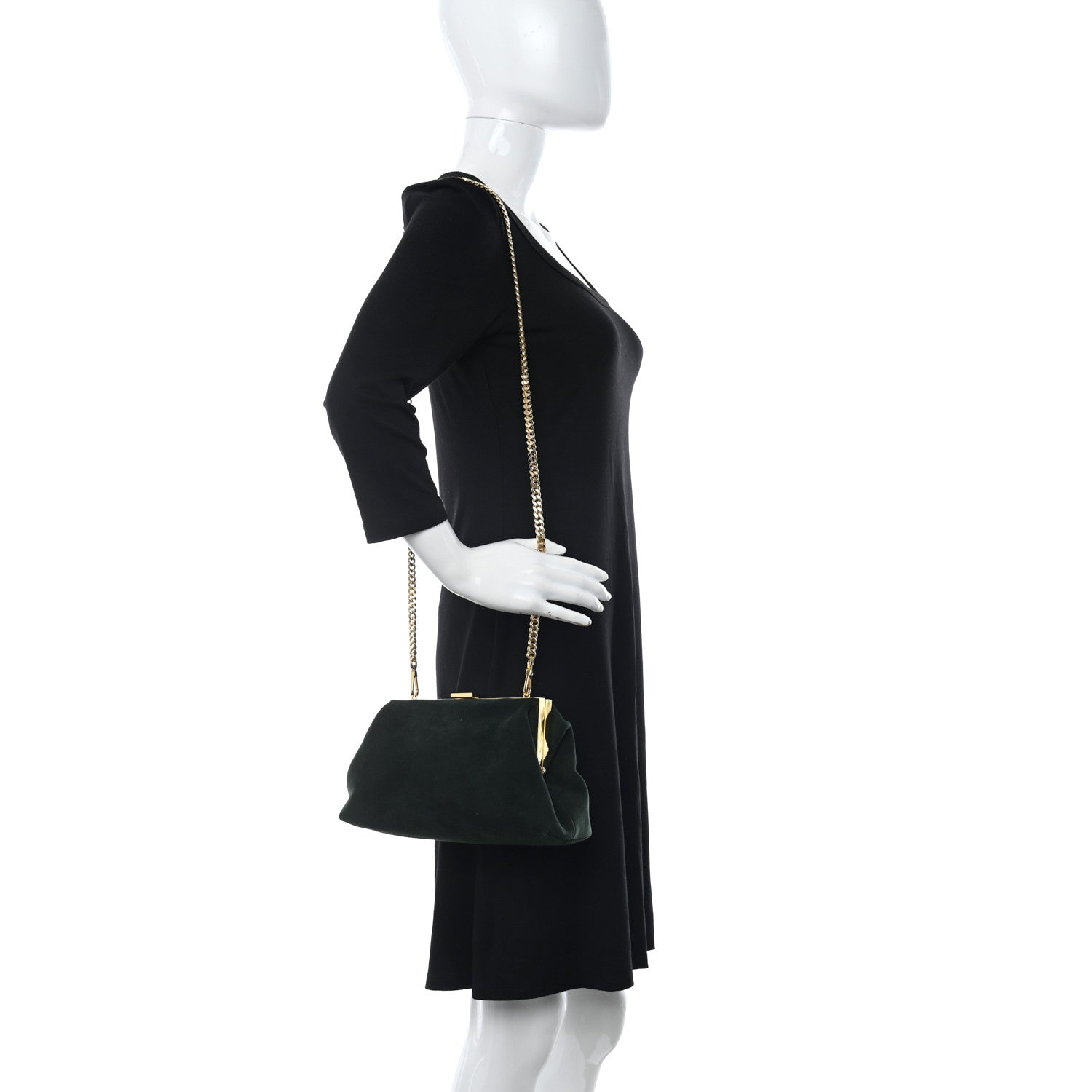 Mansur Gavriel Suede Volume Chain Clutch Dark Green 2 of 9