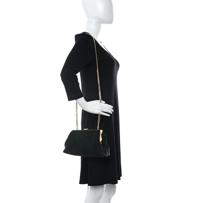 Mansur Gavriel Suede Volume Chain Clutch Dark Green 2 of 9