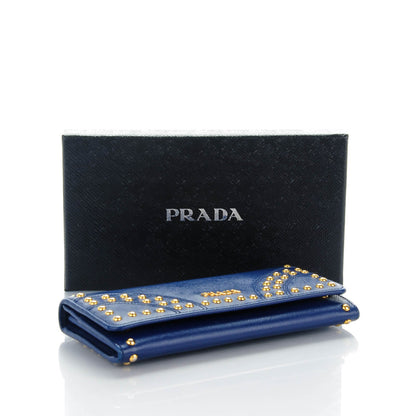 Prada Saffiano Studded Continental Flap Wallet Bleuette 4 of 8