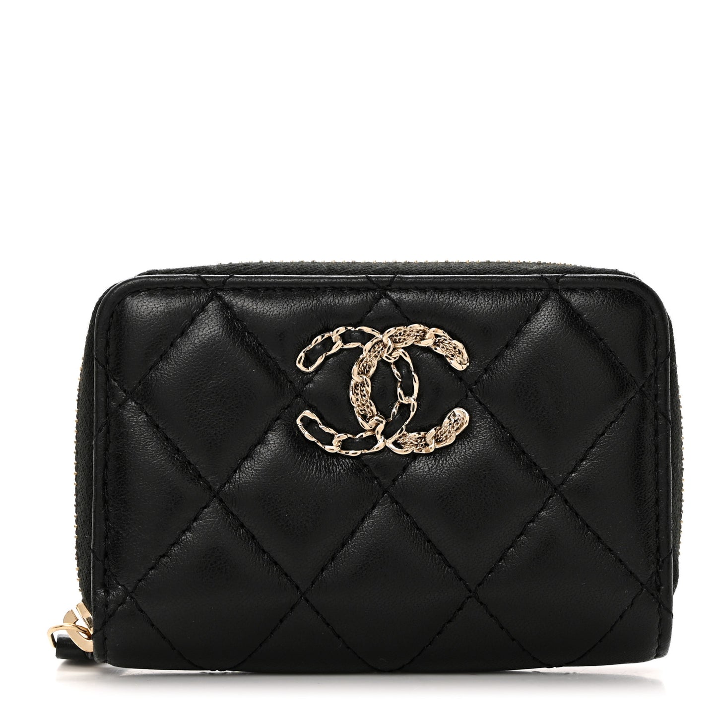 Lambskin Quilted French New Wave Zip Coin Purse Black