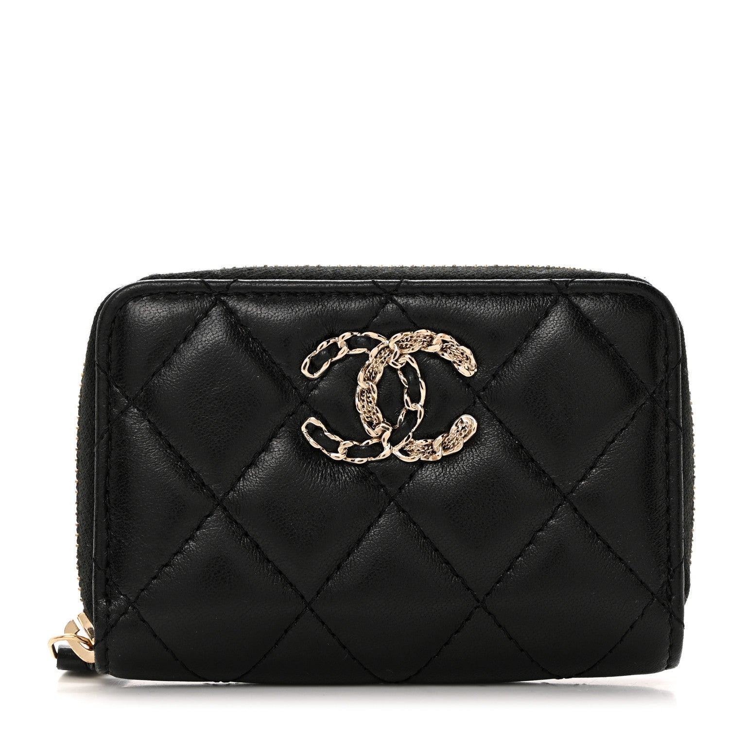 Chanel Lambskin Quilted French New Wave Zip Coin Purse Black 1 of 8