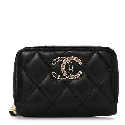 Chanel Lambskin Quilted French New Wave Zip Coin Purse Black 1 of 8
