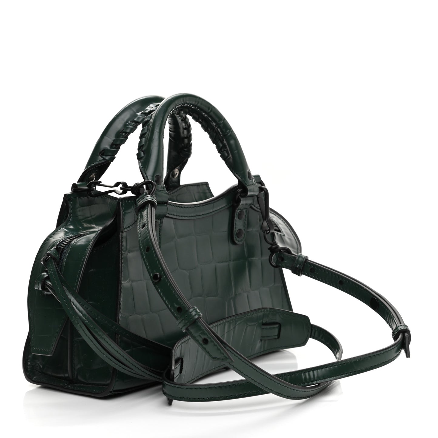 Semi Shiny Calfskin Crocodile Embossed Neo Classic Black Hardware Mini City Forest Green