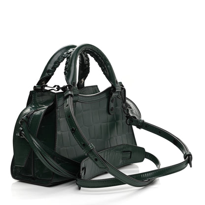 Balenciaga Semi Shiny Calfskin Crocodile Embossed Neo Classic Black Hardware Mini City Forest Green 3 of 9