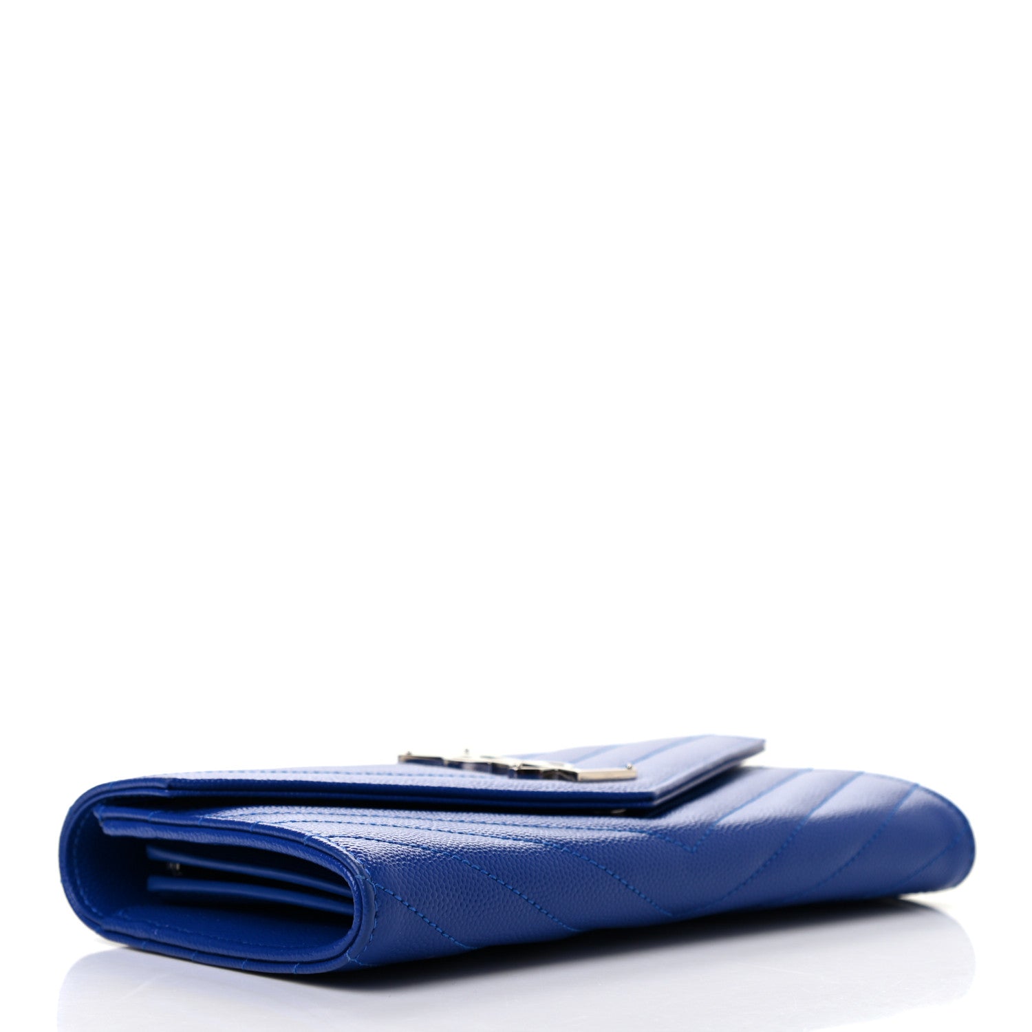 Saint Laurent Grain De Poudre Matelasse Chevron Monogram Flap Wallet Royal Blue 3 of 7