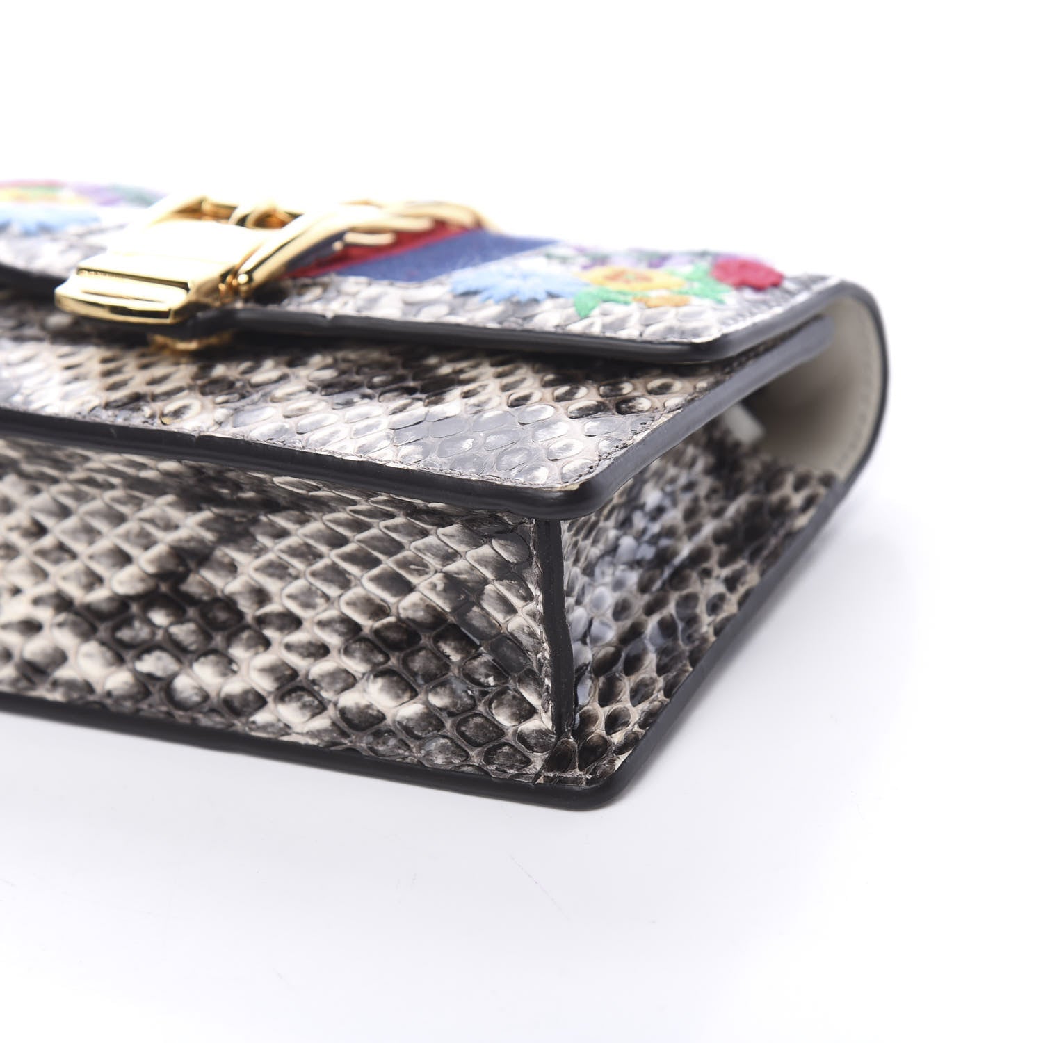 Gucci Snakeskin Floral Embroidered Super Mini Sylvie Chain Shoulder Bag 8 of 9