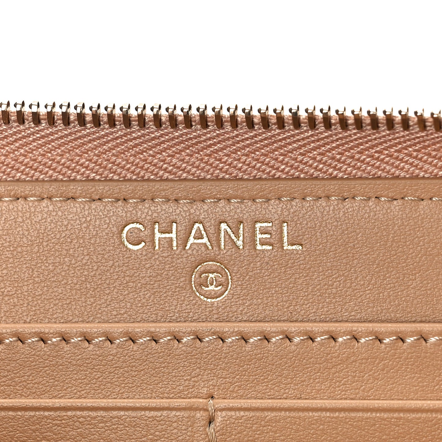 Caviar Quilted Long Zip Around Wallet Beige