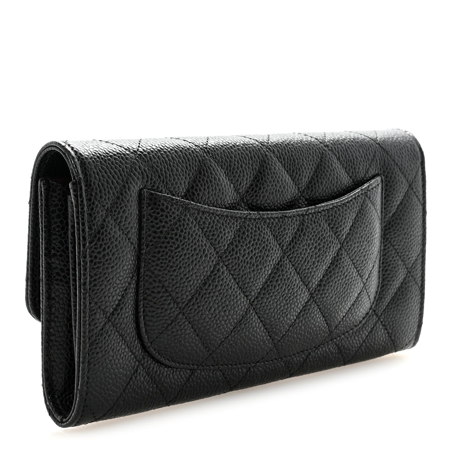 Caviar Quilted Large Gusset Flap Wallet Black
