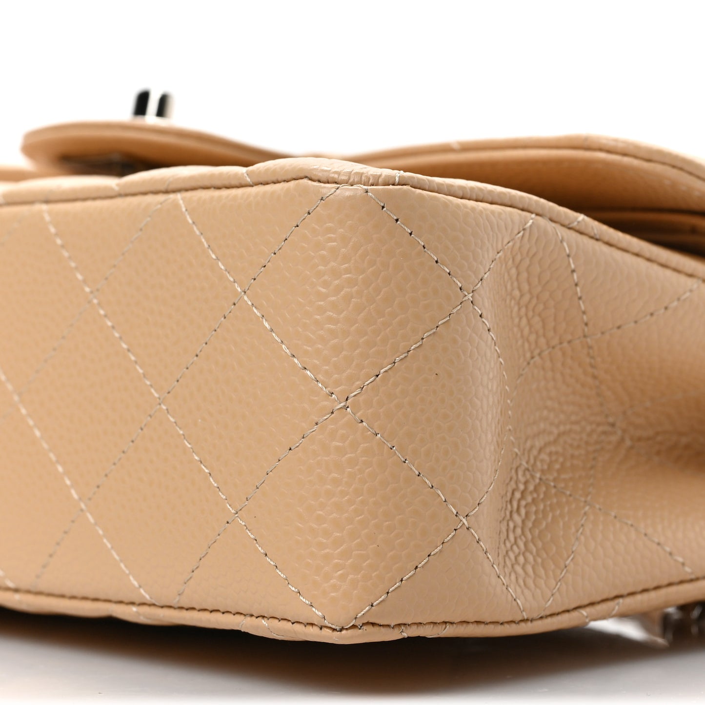 Caviar Quilted Small Double Flap Beige