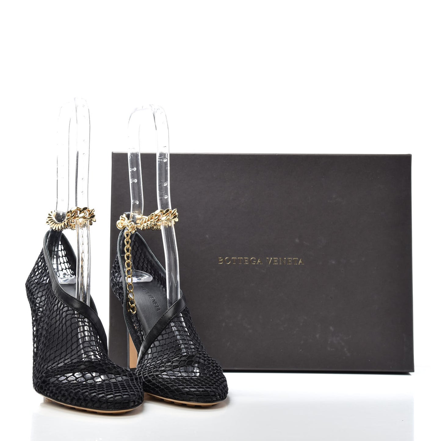 Mesh Nappa Chunky Chain Sandals 35 Black