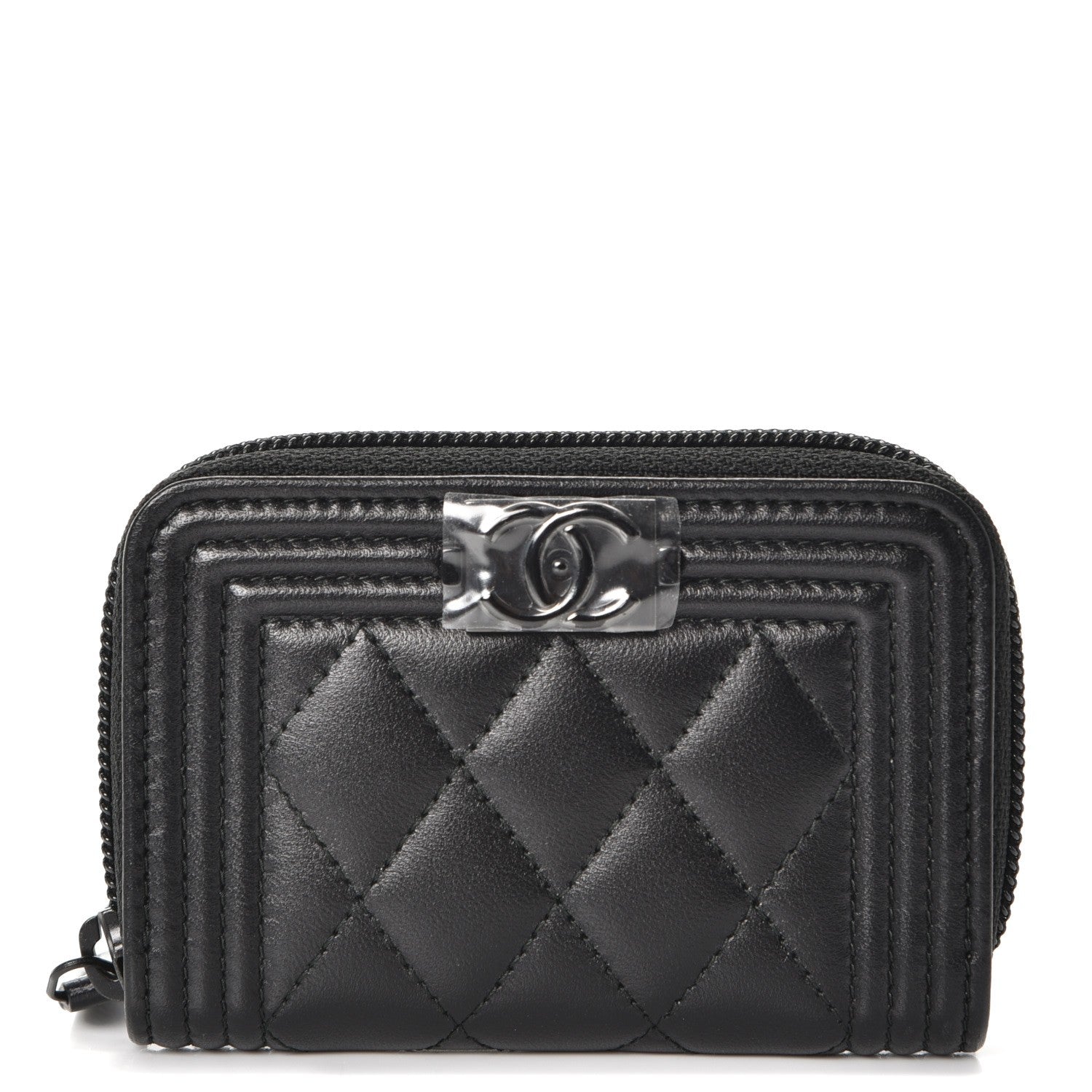 Chanel Lambskin Quilted Zip Around Boy Coin Purse Wallet So Black 1 of 7