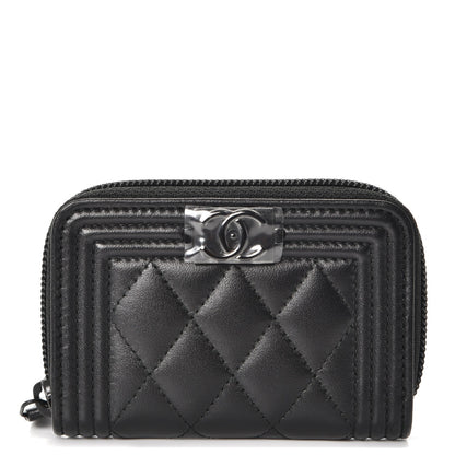 Chanel Lambskin Quilted Zip Around Boy Coin Purse Wallet So Black 1 of 7