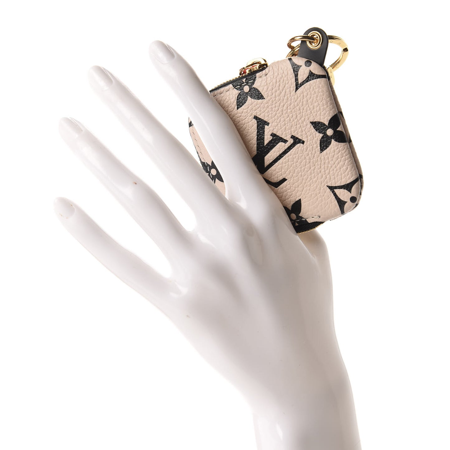 Empreinte Monogram Giant Crafty Square Pouch Bag Charm Key Holder Creme Black