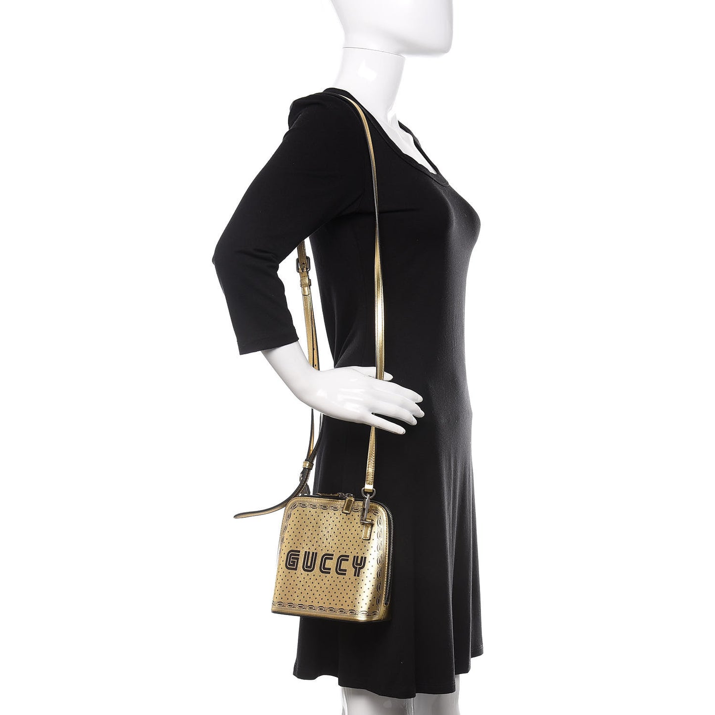 X SEGA Calfskin GUCCY Stars Mini Dome Shoulder Bag Gold