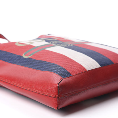 Gucci Canvas Calfskin Sylvie Stripe Logo Mens Tote Red White Blue 5 of 9