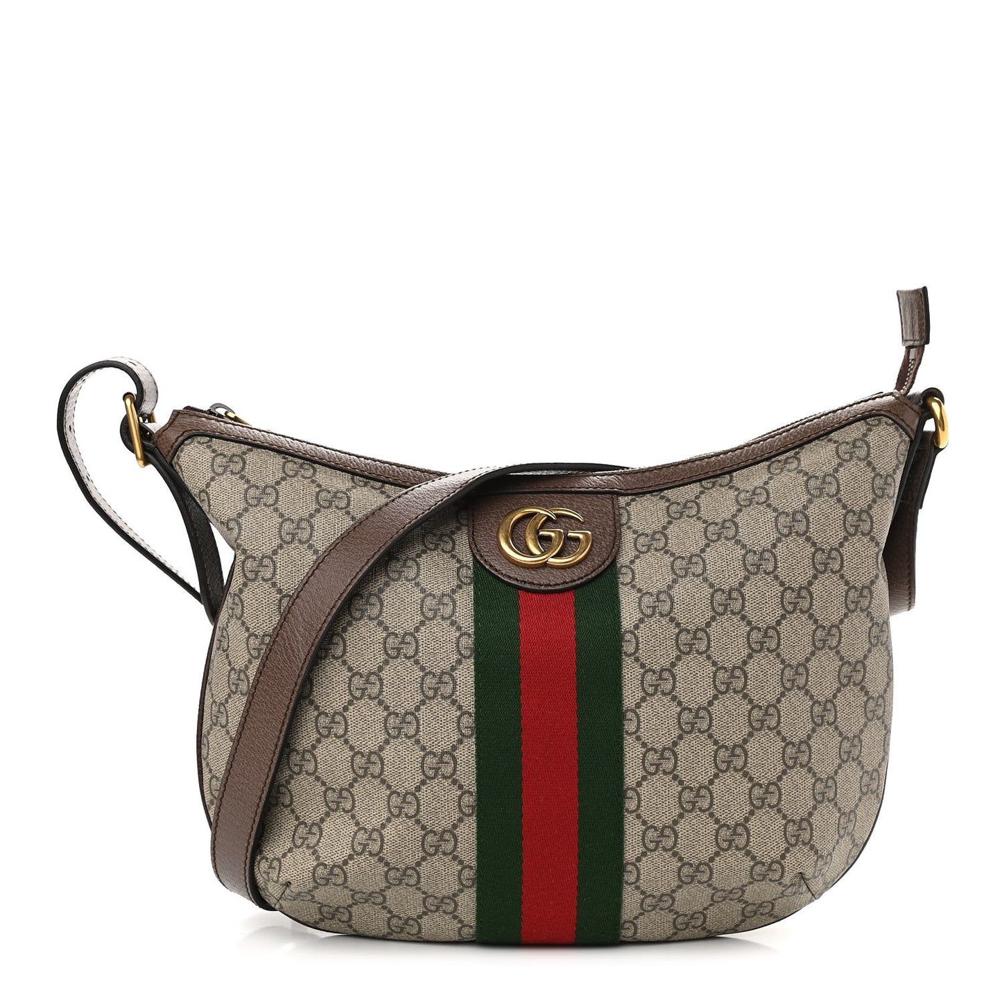 GG Supreme Monogram Web Small Ophidia Half Moon Hobo Brown