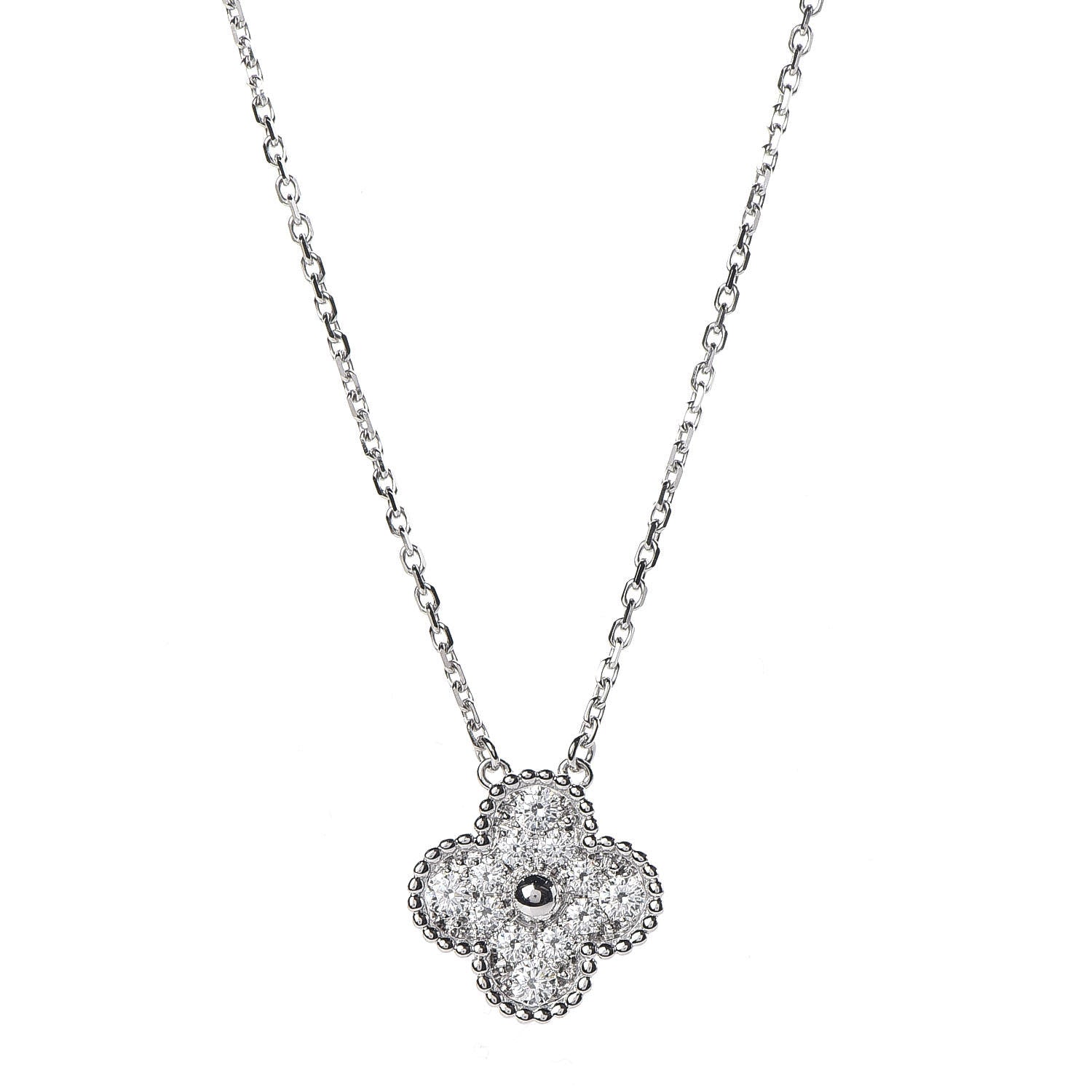 Van Cleef & Arpels 18K White Gold Diamond Vintage Alhambra Pendant Necklace 4 of 8