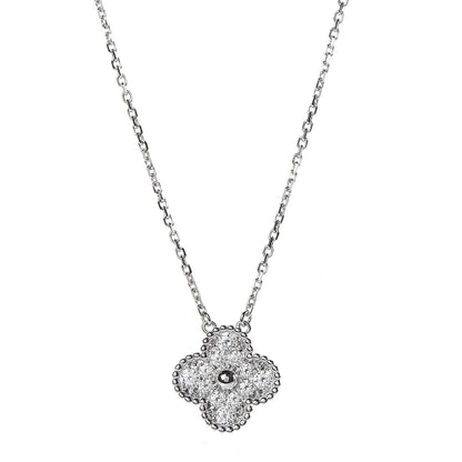 Van Cleef & Arpels 18K White Gold Diamond Vintage Alhambra Pendant Necklace 4 of 8