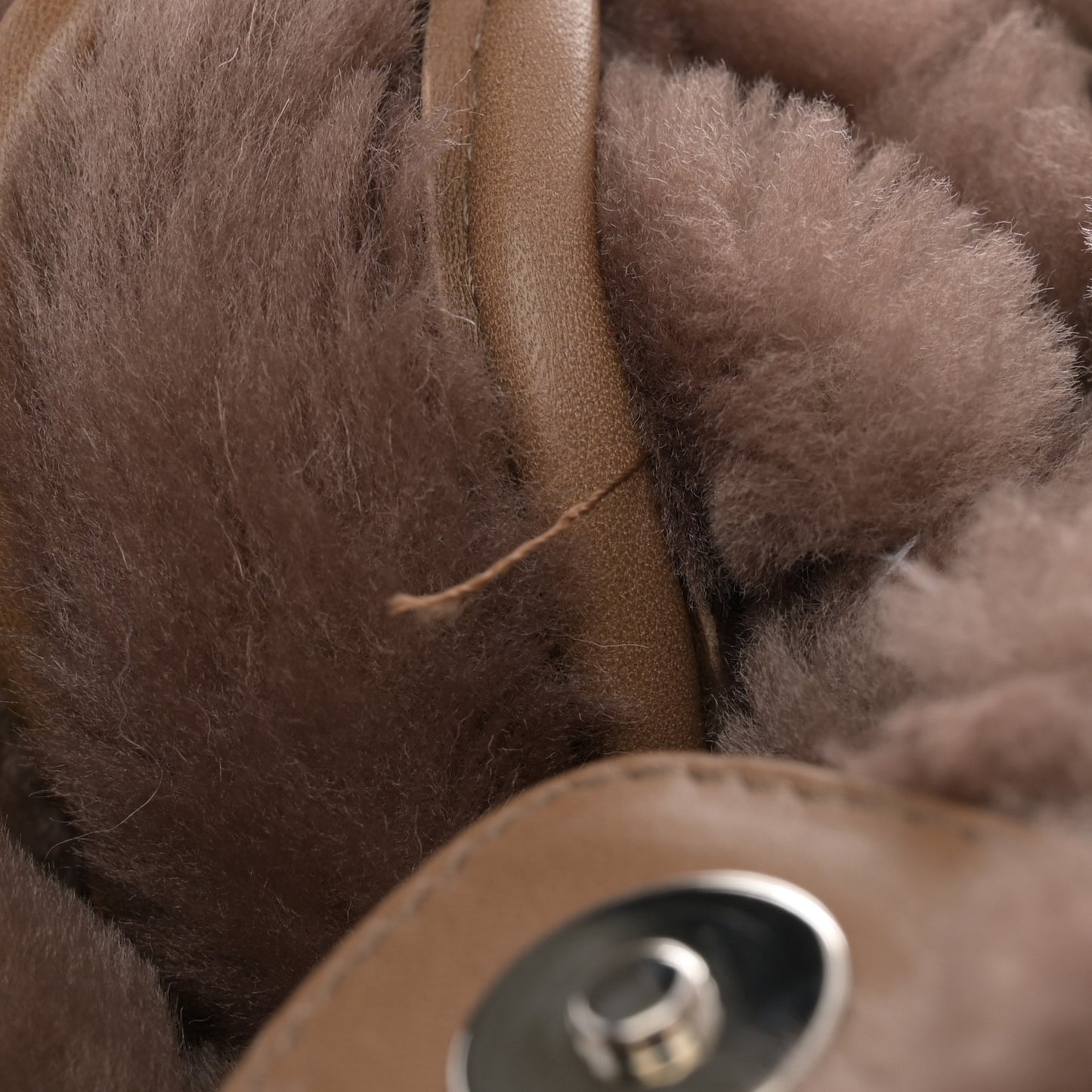 Shearling Suede Stiched CC Tote Dark Brown