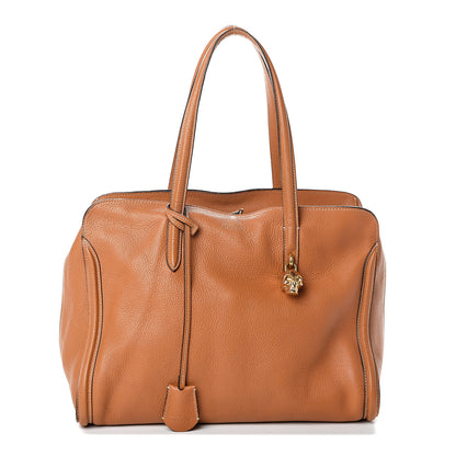 Alexander McQueen Pebbled Calfskin Large Skull Padlock Zip Around Tote Camel 1 of 8