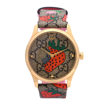 Gucci Stainless Steel Canvas 38mm G-Timeless GG Supreme Strawberry Quartz Watch Brown 1 of 5