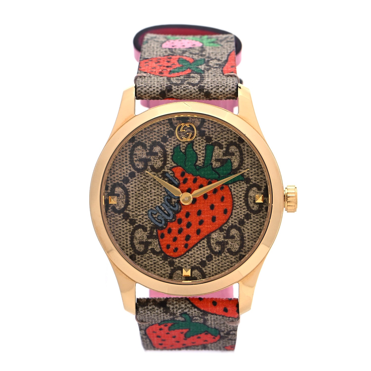 Gucci Stainless Steel Canvas 38mm G-Timeless GG Supreme Strawberry Quartz Watch Brown 1 of 5