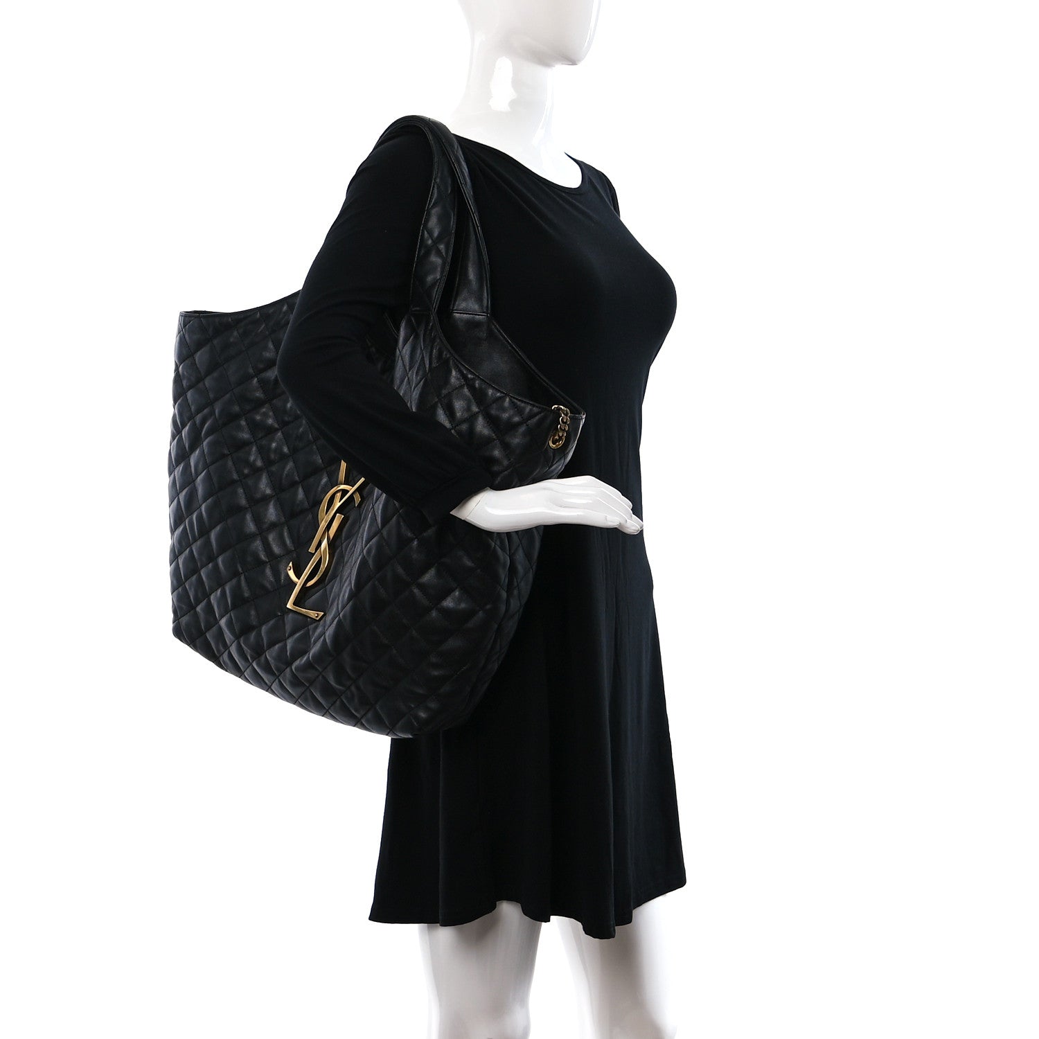 Saint Laurent Lambskin Quilted Maxi Icare Shopping Tote Black 2 of 10