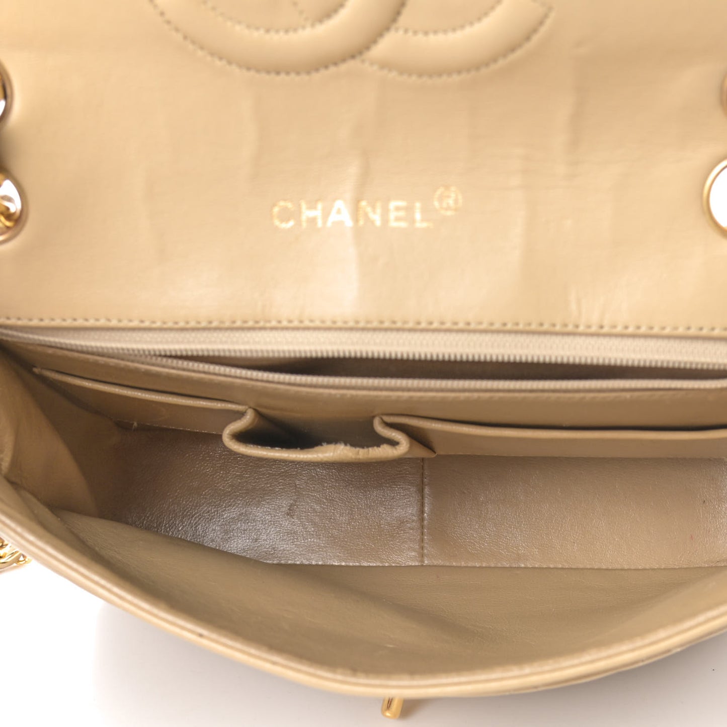 Lambskin Quilted Maxi Single Flap Beige
