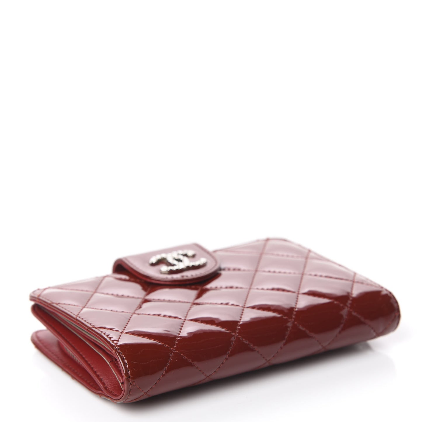 Patent Quilted Brilliant Zipped Pocket Wallet Dark Red