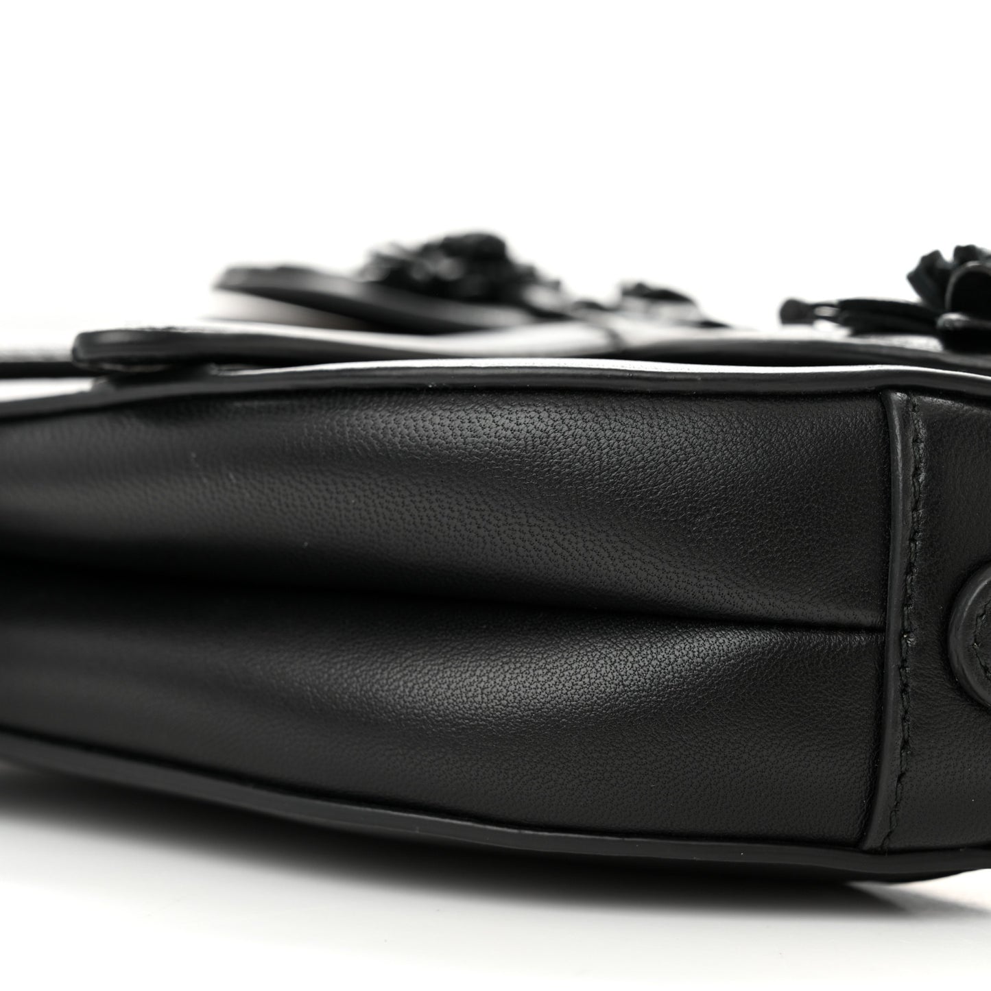 Lambskin Mini 3D Floral Saddle Bag Black