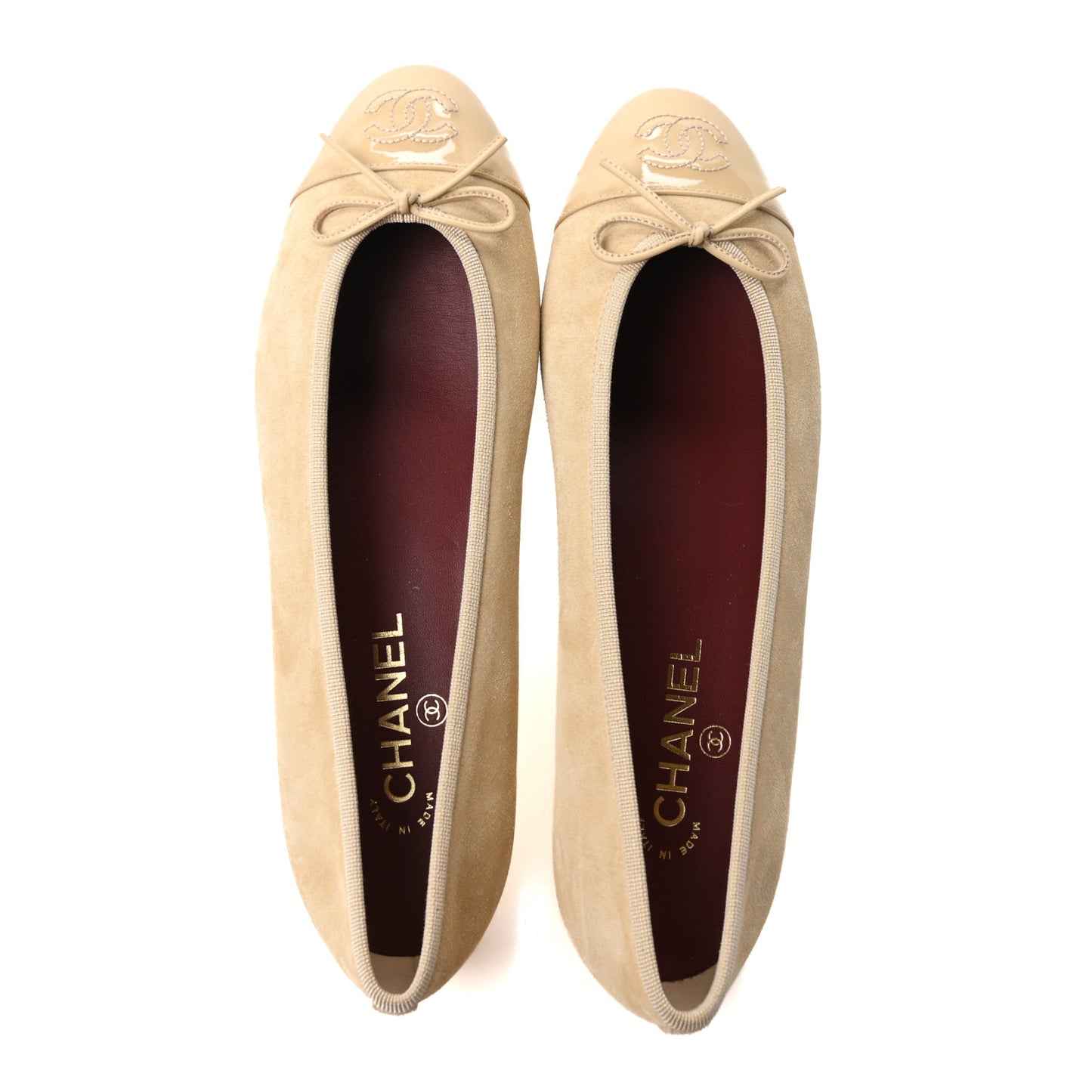Suede Patent Calfskin Cap Toe CC Ballerina Flats 41 Beige