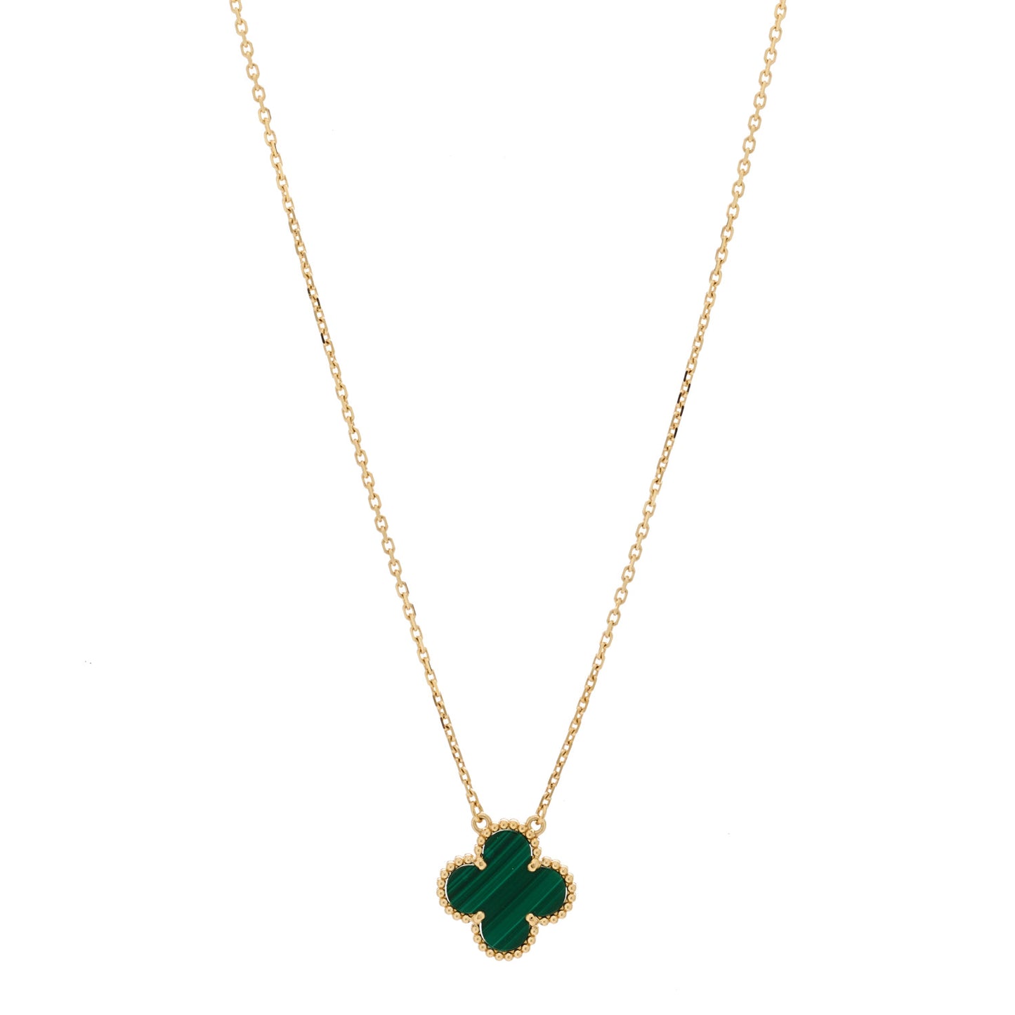 18K Yellow Gold Malachite Vintage Alhambra Pendant Necklace