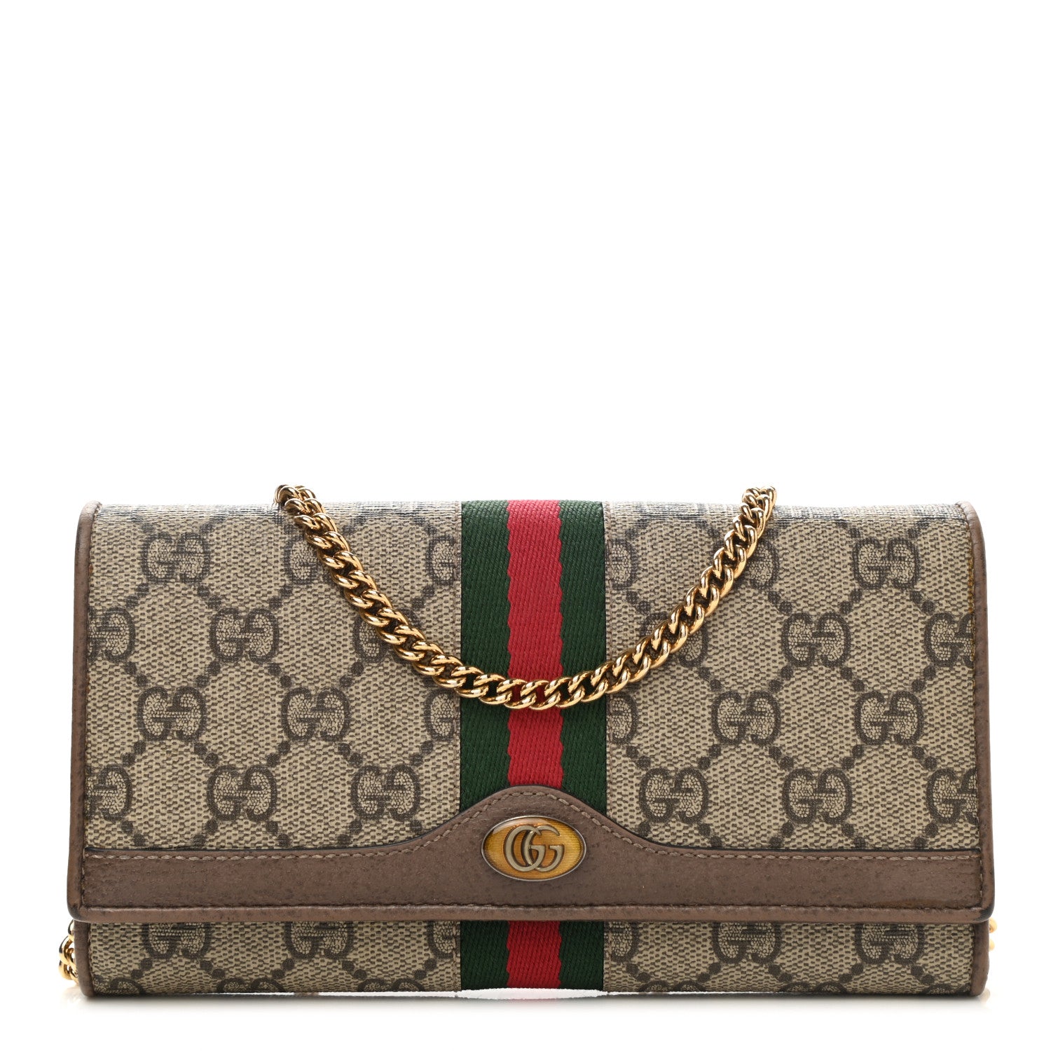 Gucci GG Supreme Monogram Web Ophidia Wallet On Chain Brown 1 of 9