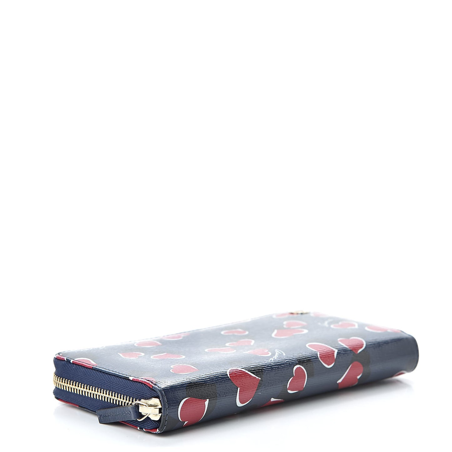 Calfskin Heartbeat Print Zip Around Wallet Blue