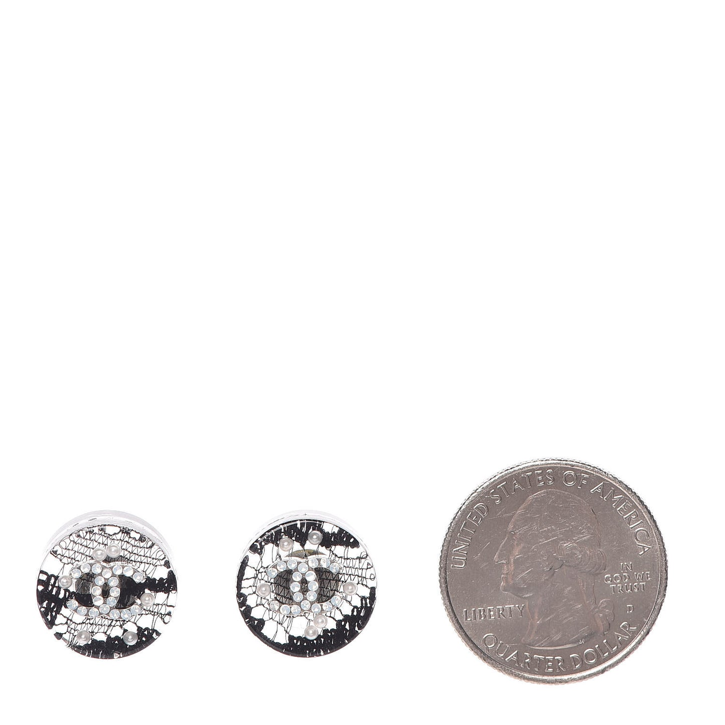 Resin Crystal Pearl Lace CC Earrings Black