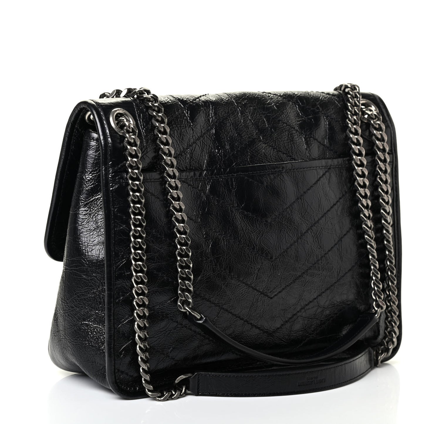 Crinkled Calfskin Matelasse Monogram Medium Niki Chain Satchel Black