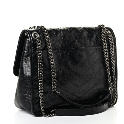 Saint Laurent Crinkled Calfskin Matelasse Monogram Medium Niki Chain Satchel Black 2 of 4