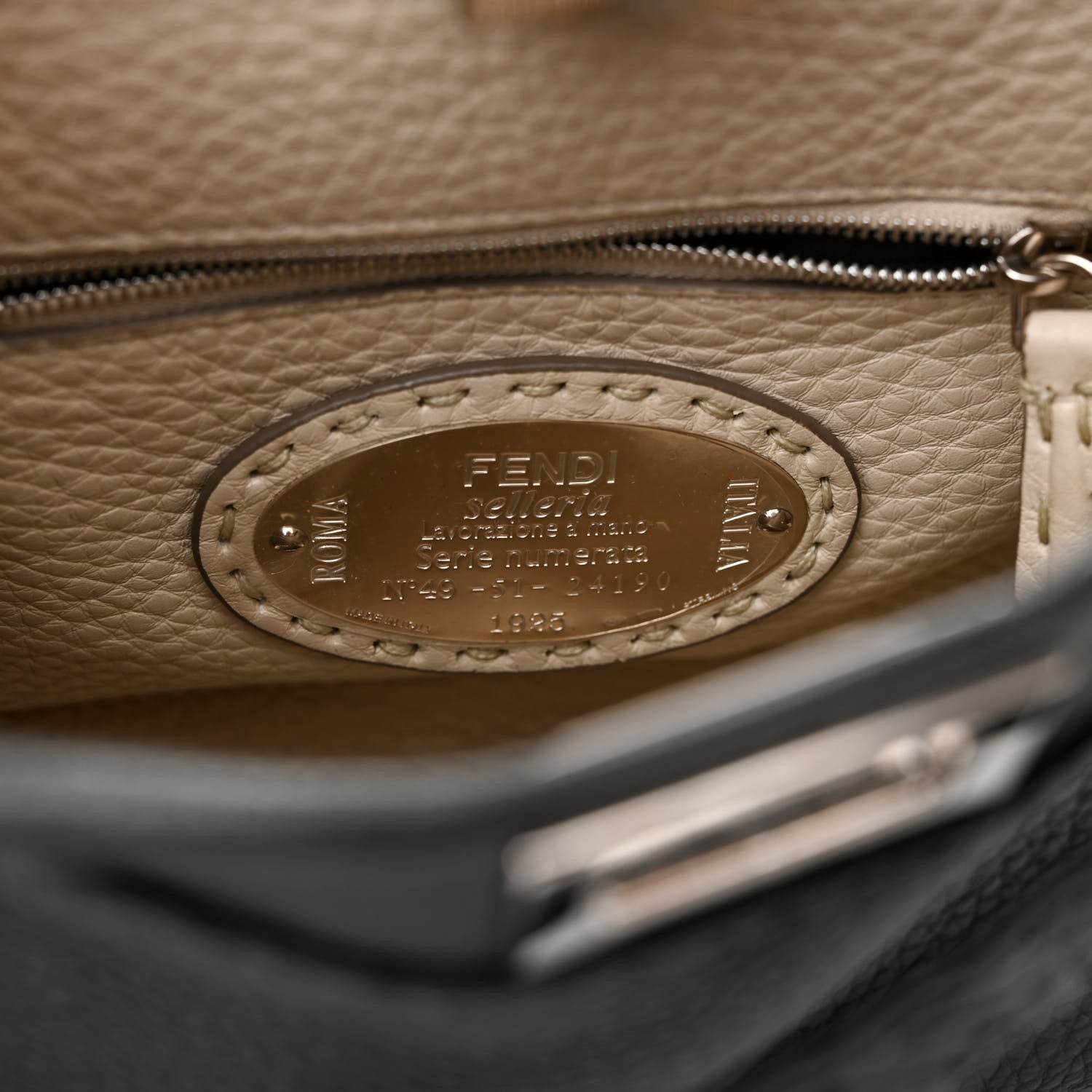 Fendi Cuoio Romano Selleria Bi-Color Mini Peekaboo Iconic Satchel Asfalto Latte 6 of 11