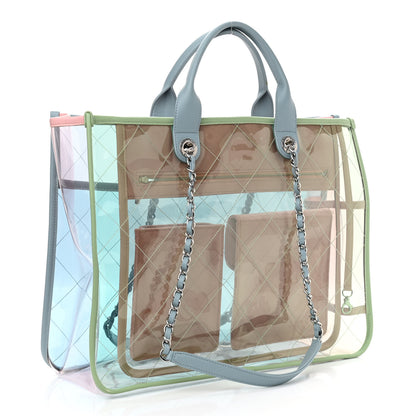 Chanel PVC Lambskin Stitched Medium Coco Splash Shopping Bag Blue Green Pink 3 of 12
