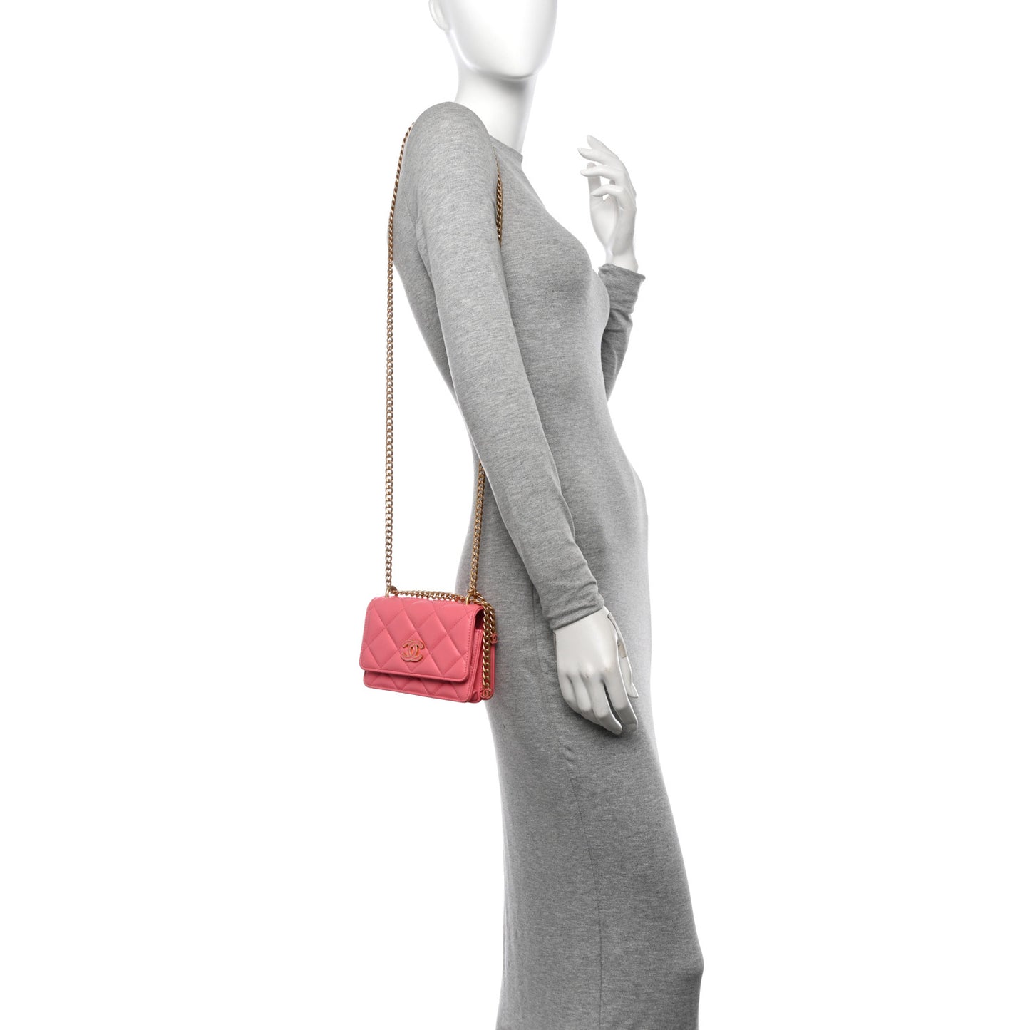 Lambskin Enamel Quilted Pending CC Clutch With Chain Pink