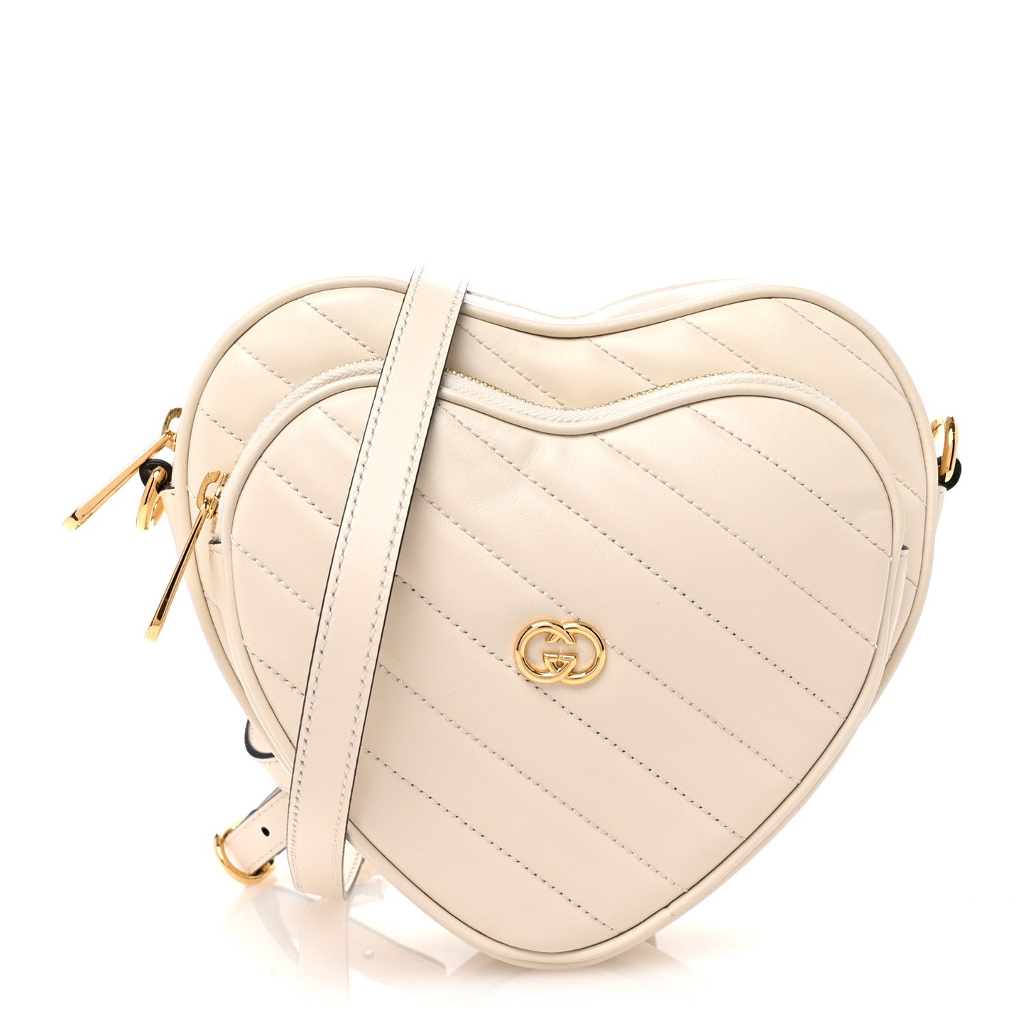 Calfskin Matelasse Diagonal Mini Interlocking G Heart Shoulder Bag Mystic White