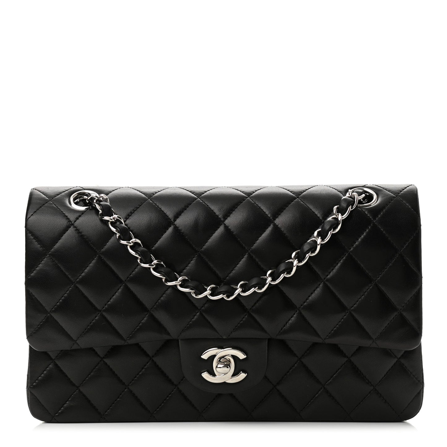 Lambskin Quilted Medium Double Flap Black