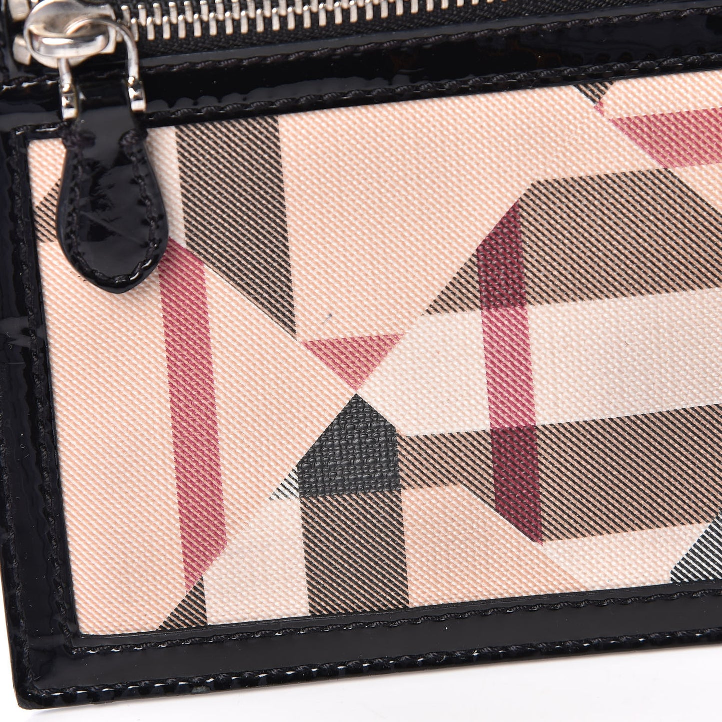 Patent Patchwork Check Wristlet Pouch Black
