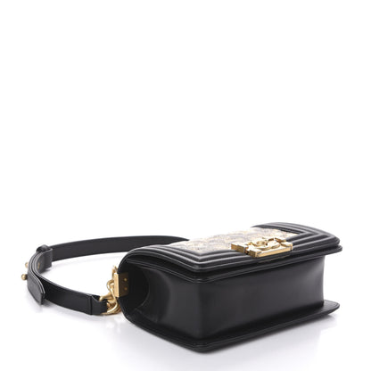 Chanel Metallic Crumpled Goatskin Small Boy Flap Black Gold 4 of 10