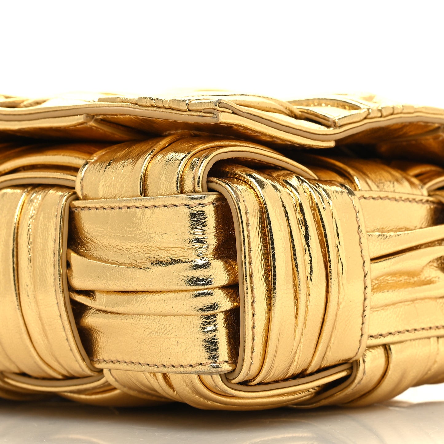 Metallic Calfskin Intreccio Plisse Cassette Crossbody Bag Gold