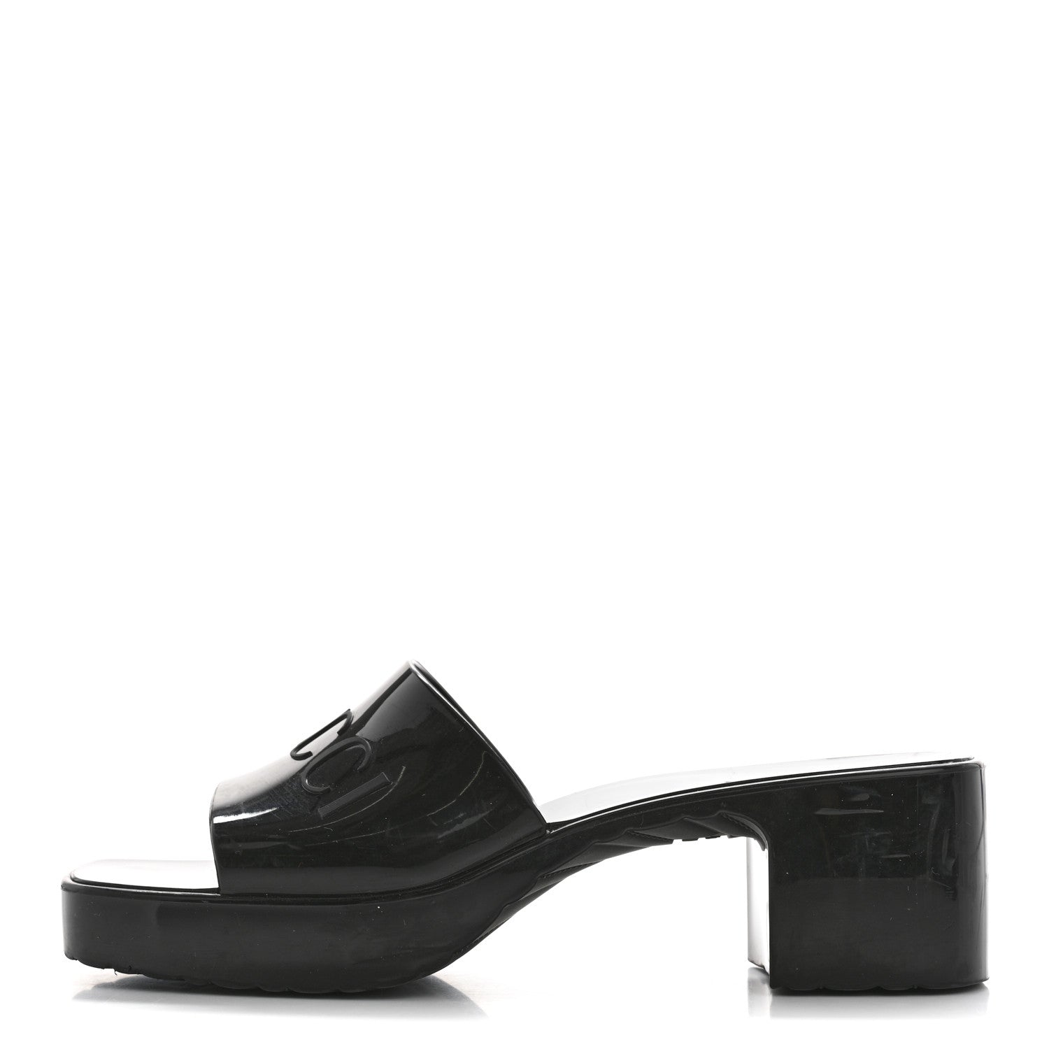 Gucci Rubber Gucci Logo Womens Platform 20/60mm Slide Sandals 37 Black 1 of 10