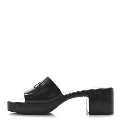 Gucci Rubber Gucci Logo Womens Platform 20/60mm Slide Sandals 37 Black 1 of 10