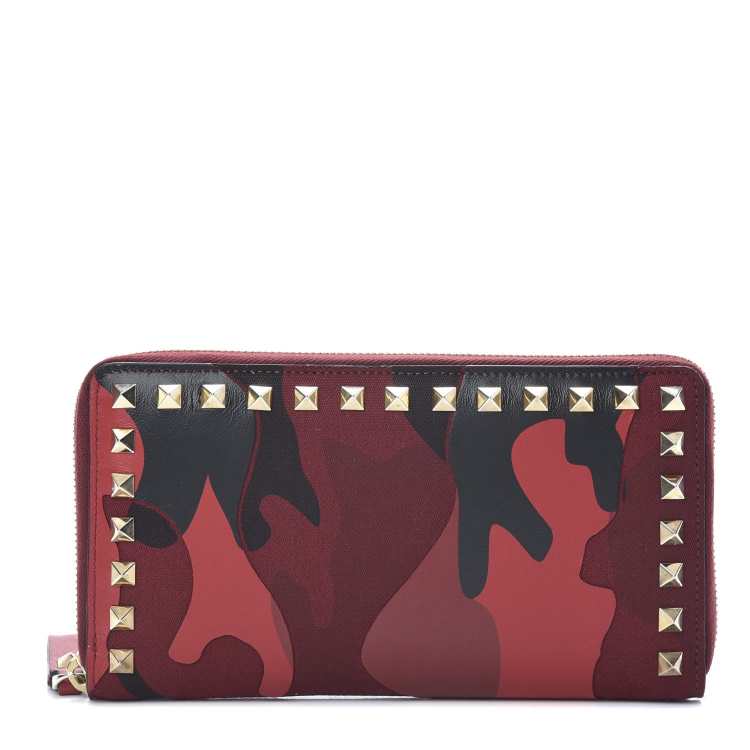 Valentino Garavani Canvas Calfskin Camouflage Rockstud Zip Around Wallet Red 1 of 9