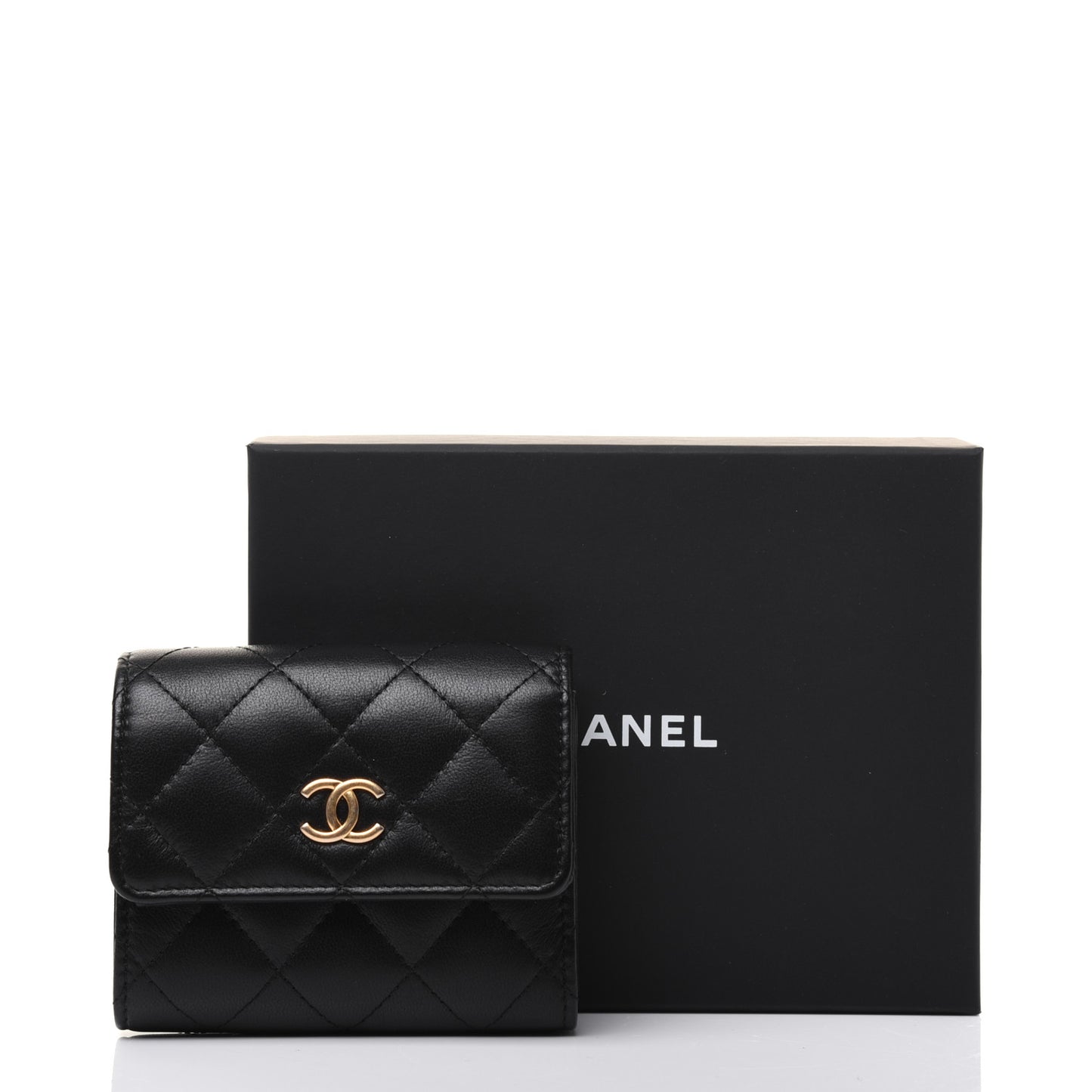 Lambskin Quilted Small Compact Wallet Black